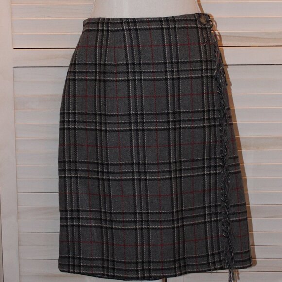 Vintage Sag Harbor Blanket Wrap Wool Blend Gray Plaid Pencil with Frayed Edges - Picture 1 of 7